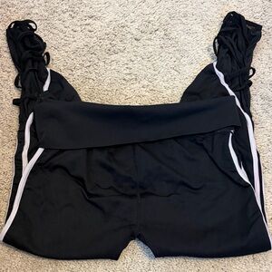 Black Athletic Leggings with White Stripes